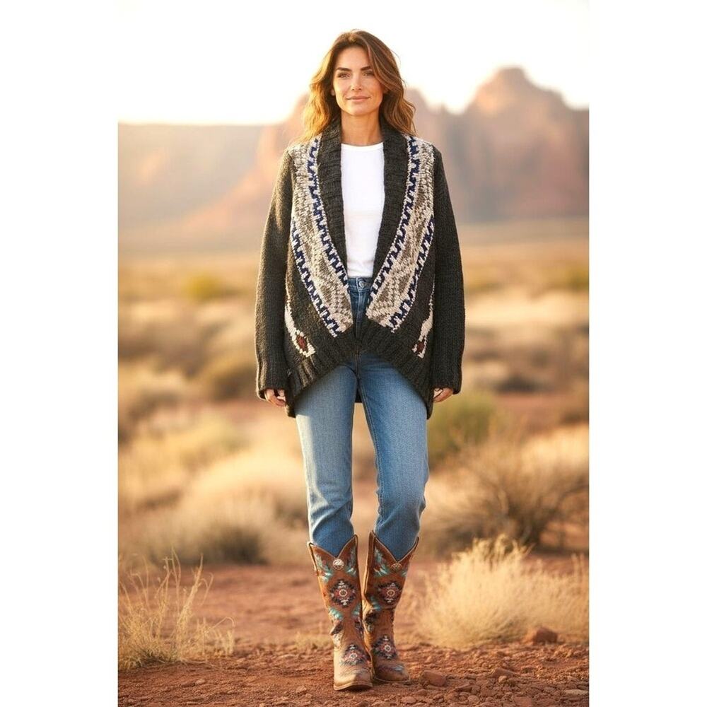 Abercrombie‎ & Fitch Wool Cardigan Sz XS Fair Isle Aztec Boho Western Boho